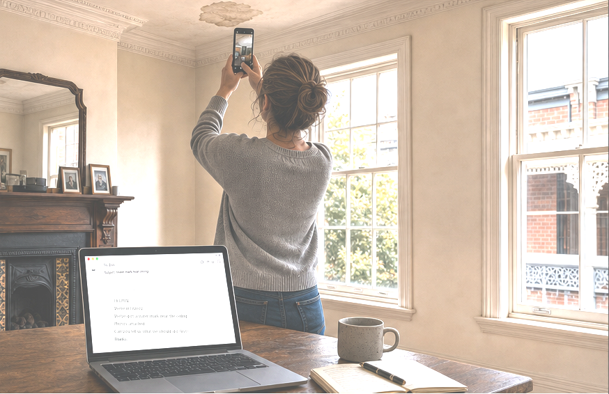 Homeowner documenting an issue in an older Melbourne room